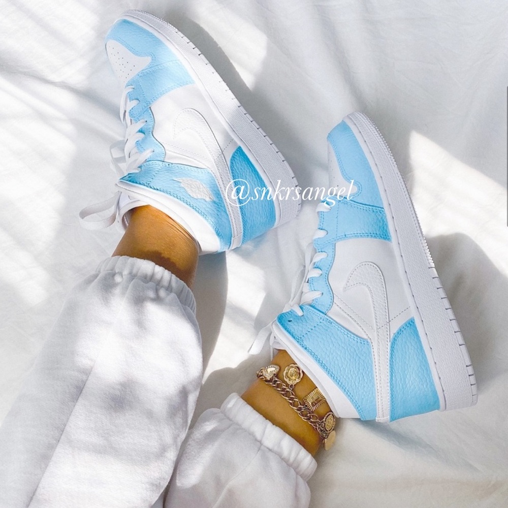 Nike baby blue Custom air jordan 1 mid - Picture 4 of 4